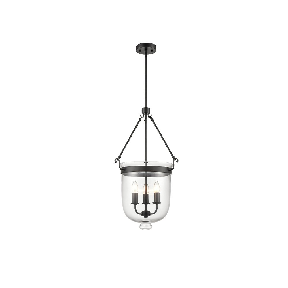 Dante.38 Matt Black Clear Glass 3lt Pendant - Lightingplus