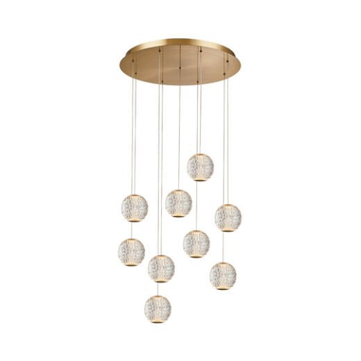 GALA 32W 3000K BRASS 9 LIGHT LED PENDANT