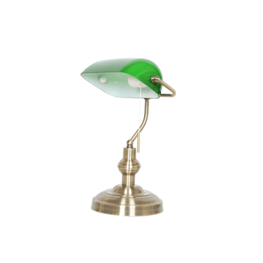 BANKERS ANTIQUE BRASS/GREEN GLASS TABLE LAMP